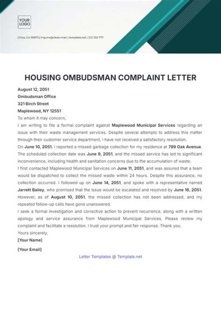 How do you start a letter to the ombudsman?