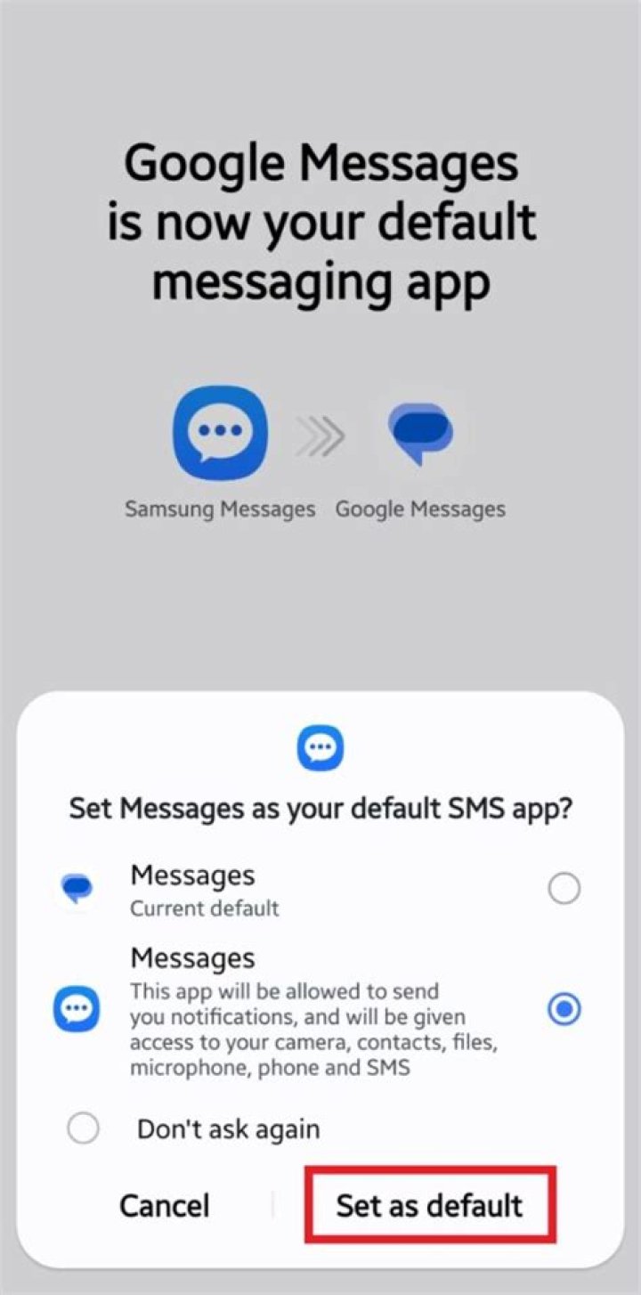 What is the default messaging app for Android?